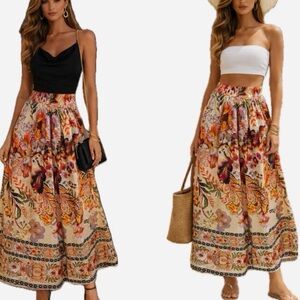 Elie Tahari, 100% Cotton Resort Wear  Floral Maxi Skirt Multicolor, Size L